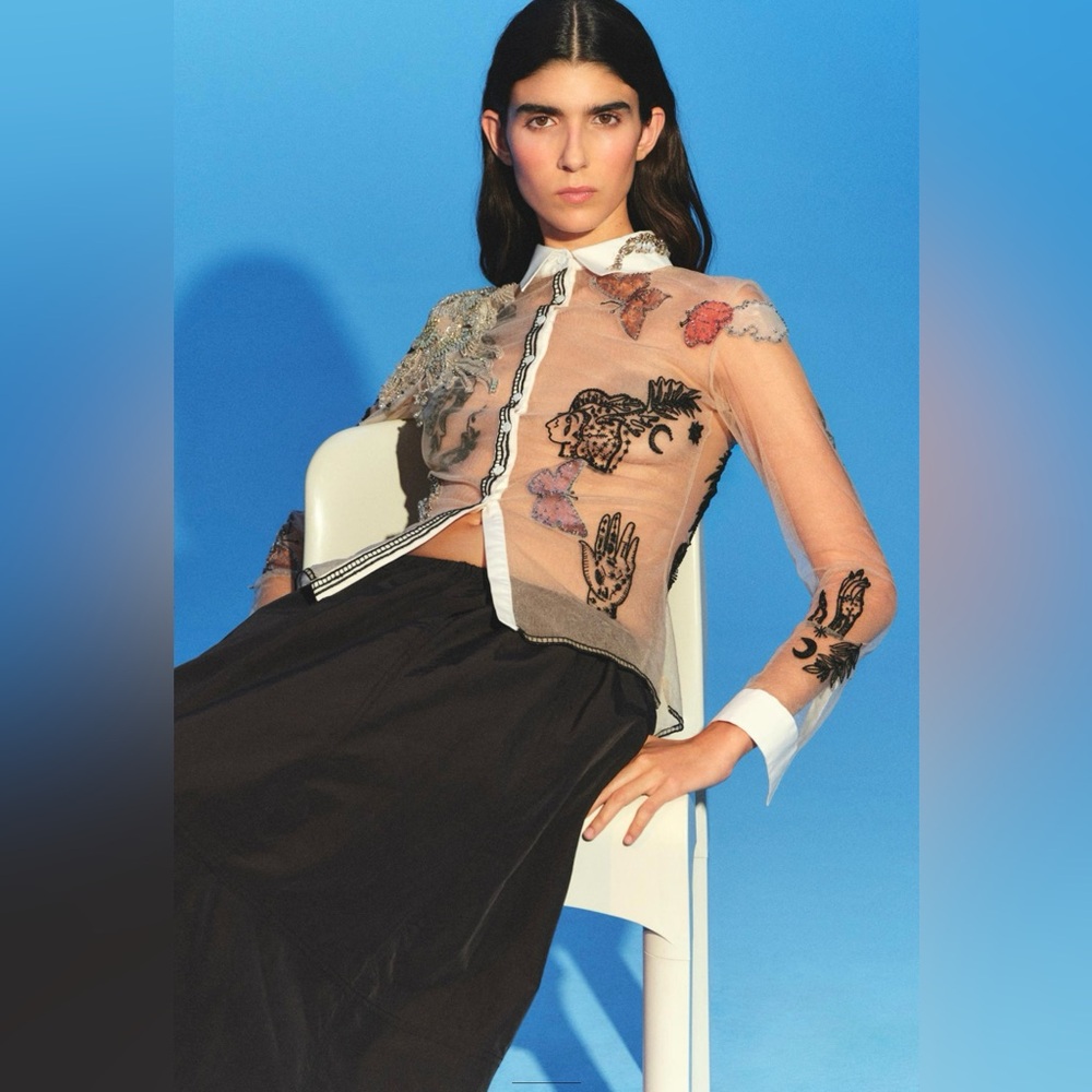 ZARA Embroidered Tulle Shirt Icons Limited Edition